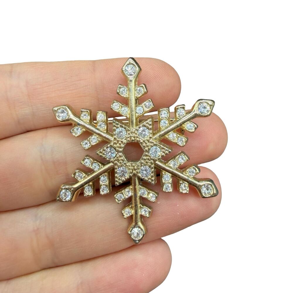 Vintage Jewelry Rhinestone Snowflake Brooch Snowflake Pendant Pin